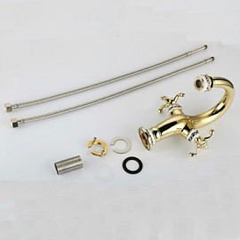 Bathroom Gold Finish Antique Brass Silver And Gloden Or Red Handle Basin Faucet