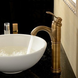 Bathroom Sink Faucet Antique Inspired Design-Antique Brass Finish Faucet Single Handle