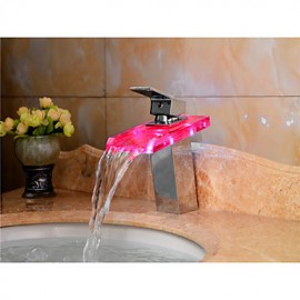 Bathroom Sink Faucet Color Changing Led Waterfall High Quality Brass Faucet(Chrome Finish)