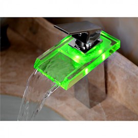 Bathroom Sink Faucet Color Changing Led Waterfall High Quality Brass Faucet(Chrome Finish)