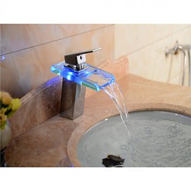 Bathroom Sink Faucet Color Changing Led Waterfall High Quality Brass Faucet(Chrome Finish)