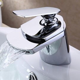 Bathroom Sink Faucet Contemporary Design Waterfall Spout (Chrome Finish)