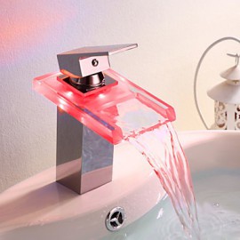 Bathroom Sink Faucet Single Handle Faucet Color Changing Led Waterfall(Chrome Finish)