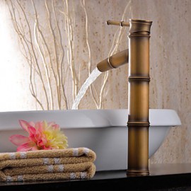 Bathroom Sink Faucet With Antique Brass Finish-Bamboo Shape Design