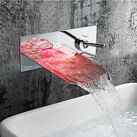 Bathroom Sink Faucet With Chrome Finish Color Changing Led Waterfall Wall Mount Faucet