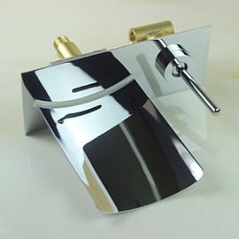 Bathroom Sink Faucet With Chrome Finish Color Changing Led Waterfall Wall Mount Faucet