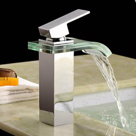 Bathroom Sink Faucet Contemporary Waterfall Brass Chrome