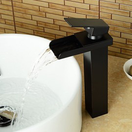 Bathroom Sink Faucet Heightening Contemporary Waterfall Oil-Rubbed Bronze Finish - Black