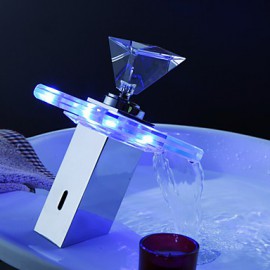 Bathroom Sink Faucet With Color Changing Led Waterfall Bathroom Sink Faucet (Glass Handle)