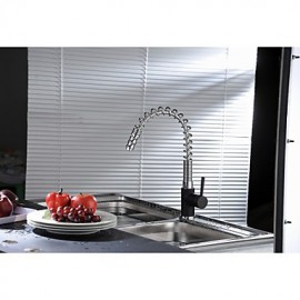 Black Body Pull Out Spray Kitchen Sink Mixer Tap Swivel Spout Single Handle Chrome Finished