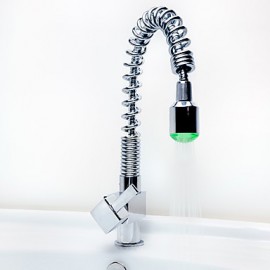 Brass Pull Down Kitchen Faucet With Color Changing Led Light - Spring