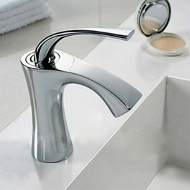 Centerset Single Handle Chrome-Plated Brass Bathroom Sink Faucet - Silver