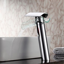 Chrome Finish Waterfall Glass Spout Bathroom Sink Faucet