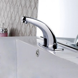 Contemporary Automatic Sensor Bathroom Sink Faucet With Escutcheon Plate - Silver