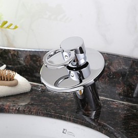 Contemporary Brass Waterfall Bathroom Sink Faucet