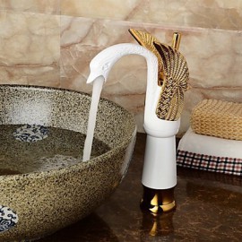 Contemporary Ceramic Body Shape Swan Bathroom Basin Mixer (Tall) - Gold+White