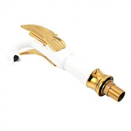 Contemporary Ceramic Body Shape Swan Bathroom Basin Mixer (Tall) - Gold+White