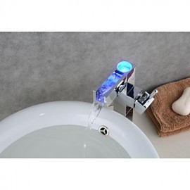 Contemporary Chrome Color Changing Led Bathroom Sink Faucet