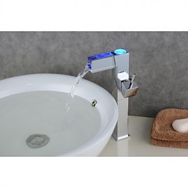 Contemporary Chrome Color Changing Led Bathroom Sink Faucet