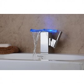 Contemporary Chrome Color Changing Led Bathroom Sink Faucet