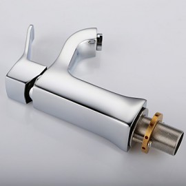 Contemporary Chrome Finish Brass One Hole Single Handle Bathroom Sink Faucet