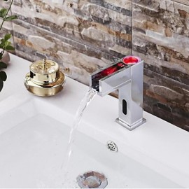 Contemporary Chrome Finish Led Waterfall Bathroom Sink Faucet With Automatic Sensor Faucet(Cold &Hot)