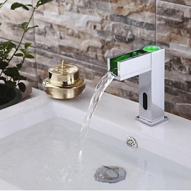 Contemporary Chrome Finish Led Waterfall Bathroom Sink Faucet With Automatic Sensor Faucet(Cold &Hot)