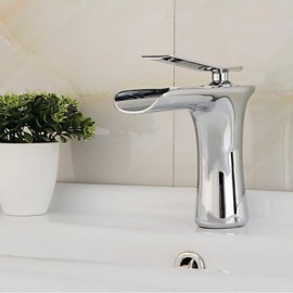 Contemporary Chrome Finish Single Hole Brass Waterfall Bathroom Sink Faucet