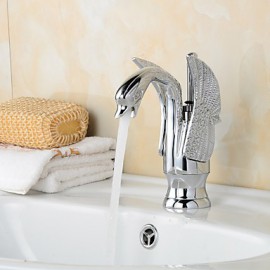 Contemporary Chrome Finish Swan Shape Bathroom Basin Faucet (Short) - Sliver