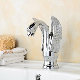 Contemporary Chrome Finish Swan Shape Bathroom Basin Faucet (Short) - Sliver