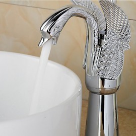 Contemporary Chrome Finish Swan Shape Bathroom Basin Faucet (Tall) - Sliver