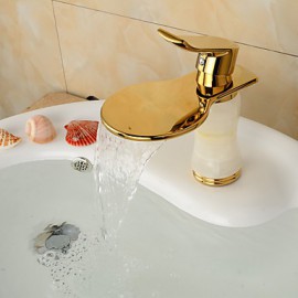 Contemporary Elegant Large Wide-Mouth Waterfall Imitation Jade Bathroom Sink Faucet (Short) - Golden