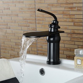 Contemporary Elegant Large Wide-Mouth Waterfall Oil-Rubbed Bronze Finish Bathroom Sink Faucet (Short)