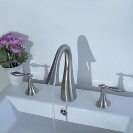 Contemporary Nickel Three Holes Two Handles Waterfall Bathroom Sink Faucet