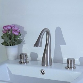 Contemporary Nickel Three Holes Two Handles Waterfall Bathroom Sink Faucet