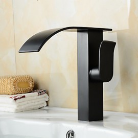 Contemporary Oil Rubbed Bronze Waterfall Bathroom Sink Faucet - Black