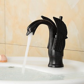 Contemporary Oil-Rubbed Bronze Swan Shape Bathroom Basin Faucet (Short) - Black