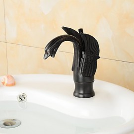 Contemporary Oil-Rubbed Bronze Swan Shape Bathroom Basin Faucet (Short) - Black