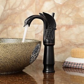 Contemporary Oil-Rubbed Bronze Swan Shape Bathroom Basin Faucet (Tall) - Black