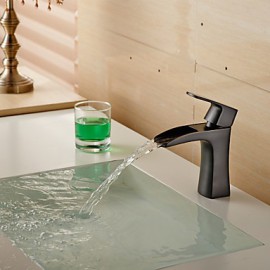 Contemporary Oil-Rubbed Bronze Waterfall Bathroom Sink Faucet (Short)- Black