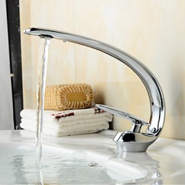 Contemporary Style Slim Shape Single Handle One Hole Hot And Cold Water Bathroom Sink Faucet - Sliver