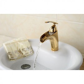 Contemporary Style Ti-Pvd Finish Waterfall Brass Bathroom Sink Faucet