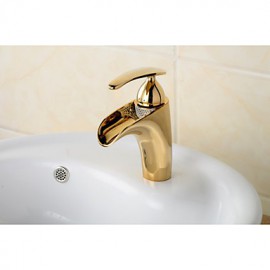 Contemporary Style Ti-Pvd Finish Waterfall Brass Bathroom Sink Faucet