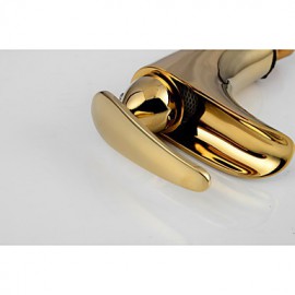 Contemporary Style Ti-Pvd Finish Waterfall Brass Bathroom Sink Faucet