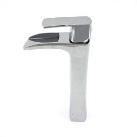 Contemporary Tall Chrome-Plated Brass Waterfall Bathroom Sink Faucet - Silver