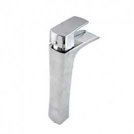 Contemporary Tall Chrome-Plated Brass Waterfall Bathroom Sink Faucet - Silver