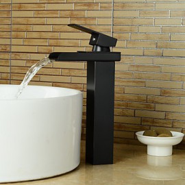 Contemporary Tall Oil-Rubbed Bronze Waterfall Bathroom Sink Faucet - Black