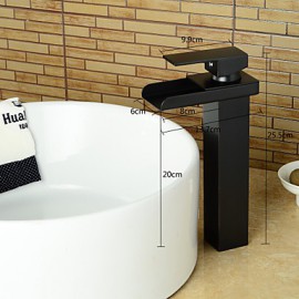 Contemporary Tall Oil-Rubbed Bronze Waterfall Bathroom Sink Faucet - Black