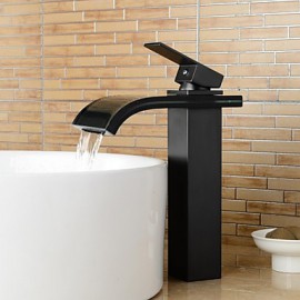 Contemporary Tall Oil-Rubbed Bronze Waterfall Bathroom Sink Glass Faucet - Black