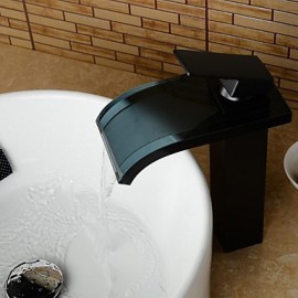 Contemporary Tall Oil-Rubbed Bronze Waterfall Bathroom Sink Glass Faucet - Black